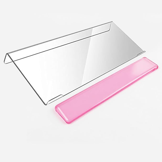 Acrylic Computer Keyboard Stand with Gel Wrist Rest Set,Ergonomic Keyboard Riser for Desk Easy Typing with Gel Keyboard Pad, Anti-Slip Comfort Keyboard Wrist Pad Relief Pain (Pink)