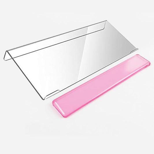 Acrylic Computer Keyboard Stand with Gel Wrist Rest Set,Ergonomic Keyboard Riser for Desk Easy Typing with Gel Keyboard Pad, Anti-Slip Comfort Keyboard Wrist Pad Relief Pain (Pink)