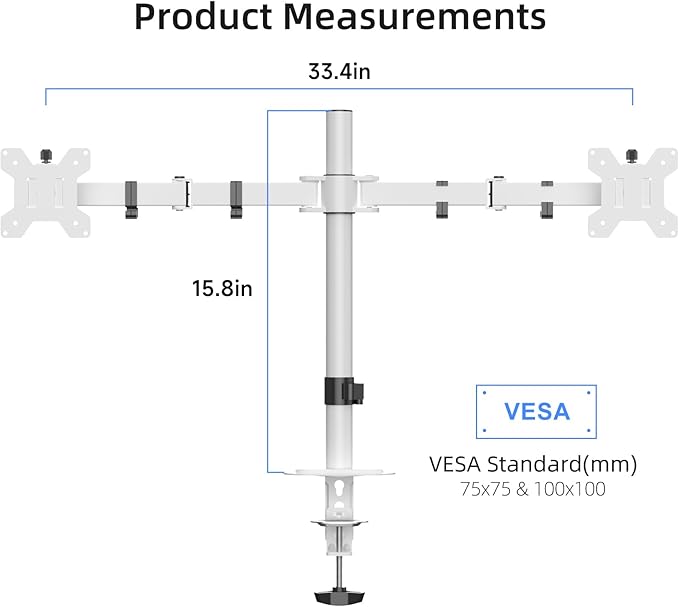 Suptek Dual Monitor Desk Mount, Adjustable Dual Monitor Arm for 2 Monitor Screens up to 38 inch, Extra Tall 15.75" Pole Monitor Stand for Desk, Holds up to 22 lbs,White(MD9442MW)