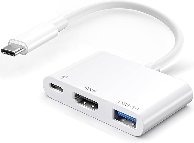 USB-C to HDMI Multiport Adapter with HDMI 4K@60Hz Output USB 3.0 Port and USB-C Charging Port, Type-C to Digital AV Hub for Apple iPhone 15, MacBook Pro/Air, iPad Pro, iMac, Galaxy S22 More (White)
