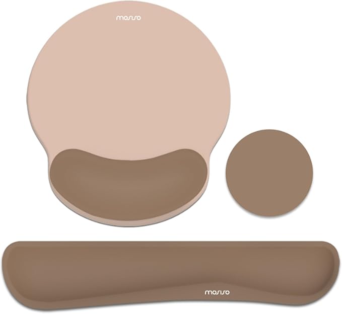MOSISO Wrist Rest Support for Mouse Pad&Keyboard Set, Streamline Ergonomic Mousepad&Coaster Non-Slip Base Home/Office Pain Relief&Easy Typing Pad with Soft Cloth&Silicone Lining, Mocha