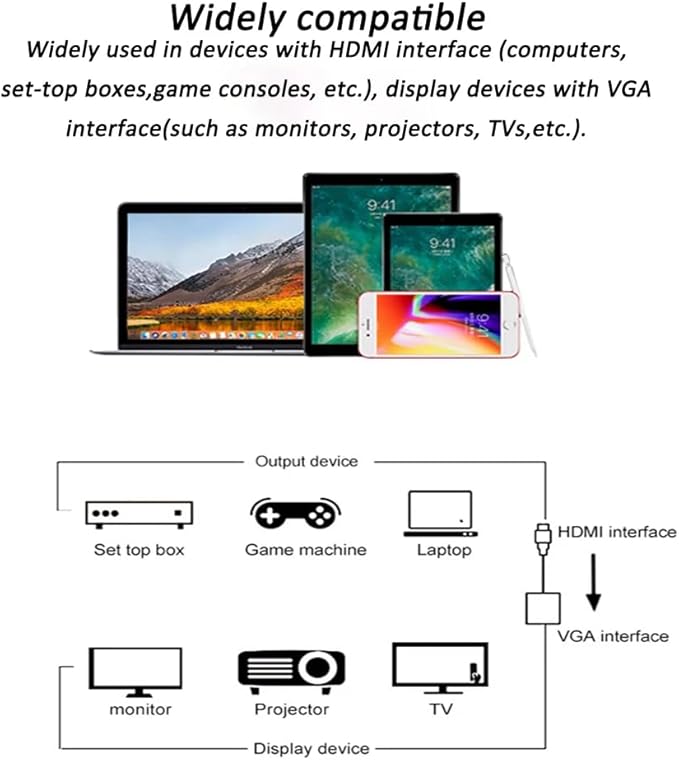 HDMI to VGA with 3.5mm Audio Cable, Gold-Plated HDMI to VGA Adapter Compatible for Computer, Desktop, Laptop, PC, Monitor, Projector, HDTV, Chromebook, Raspberry Pi, Roku, Xbox and More - Black
