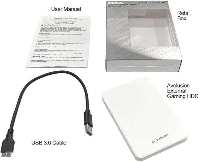 Avolusion Z1-S 500GB USB 3.0 Portable External Gaming Hard Drive - White (for PS4, Pre-Formatted) - 2 Year Warranty (Renewed)