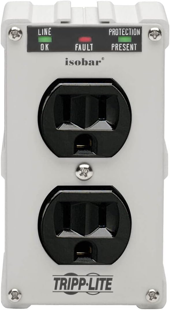 Tripp Lite Isobar ISOBLOK2-0 Heavy Duty Outlet Extender, Wall Power Strip Surge Protector, 2 Outlets, Direct Plug-in, White, Metal Power Strip, Industrial Garage Work Shop Bench