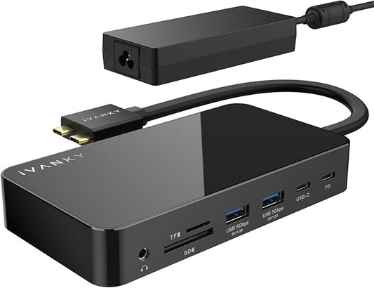 iVANKY 12-in-2 FusionDock 1 for M5 MacBook Dual 4K@144Hz Monitor (Docking Station for M5/M4 Base, M3/M2/M1 Pro/Max Mac)(150W Power Adapter, SD/TF, USB, RJ45, 3.5mm Audio) Plug and Play 5Gbps Dock Hub