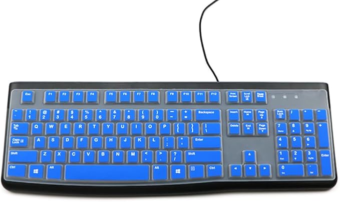 Silicone Keyboard Skin Cover Protector Compatible for Logitech K120 & MK120 Full-Size Wired Keyboard, MK120 & K120 Keyboard Protective Accessories (Blue)