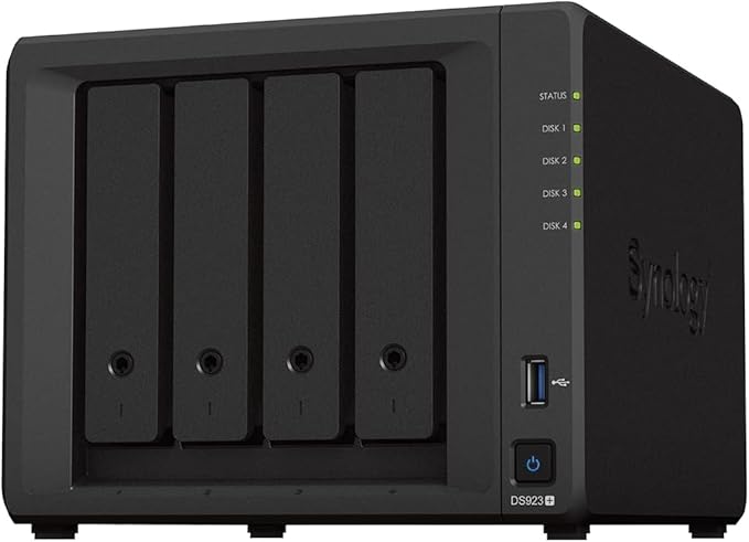 Synology DS923+ 4-Bay Diskstation NAS (AMD Ryzen™ 4 Threads R1600 Dual-Core 4GB Ram 2xRJ-45 1GbE LAN-Port)