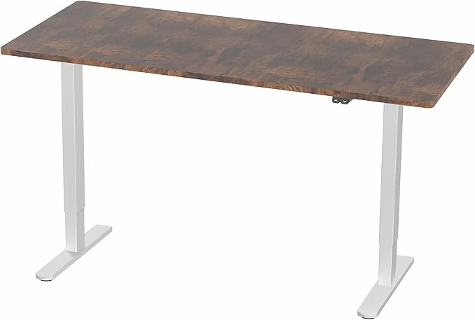VIVO Electric 60 x 30 inch Stand Up Desk, Height Adjustable, Rustic Vintage Brown Top White Frame, Home and Office Furniture Sets, DESK-KIT-0W6N