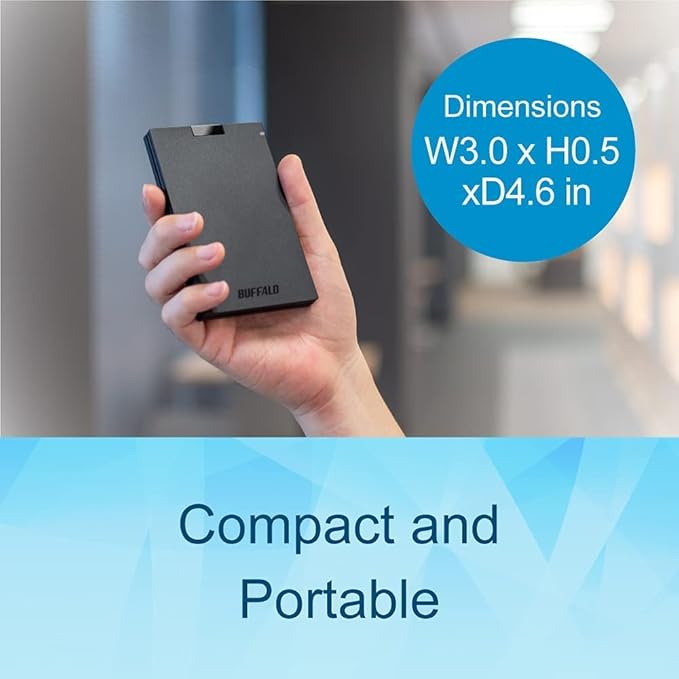 BUFFALO External SSD 2TB - Compatible with PS4 / PS5 / Windows/Mac - USB-C - USB-A - USB 3.2 - External Solid State Drive - SSD-PG2.0U3B