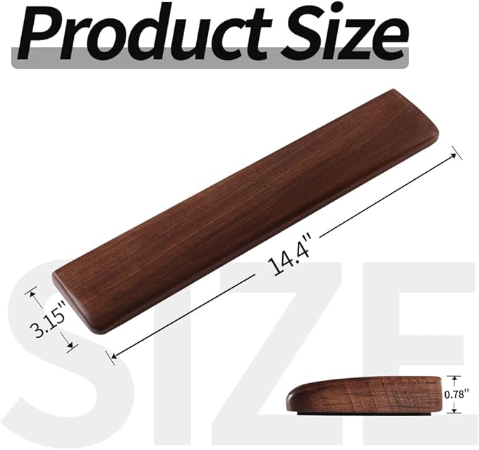 Wooden Wrist Rest, Walnut Wood Keyboard Wrist Rest, Ergonomic Palm Rest, Anti-Slip, Keyboard Accessory for Computer, Laptop, Home & Office (Black Walnut, 14.4" L x 3.15" W x 0.78" H)