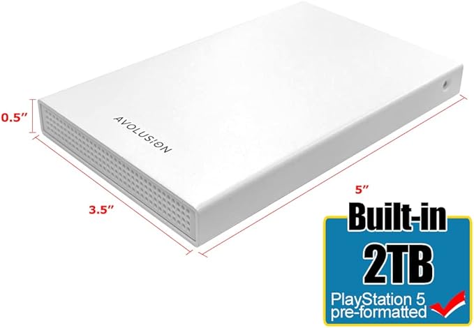 Avolusion HD250U3-WH 2TB USB 3.0 Portable External Gaming Hard Drive - White (for PS5, Pre-Formatted) - 2 Year Warranty