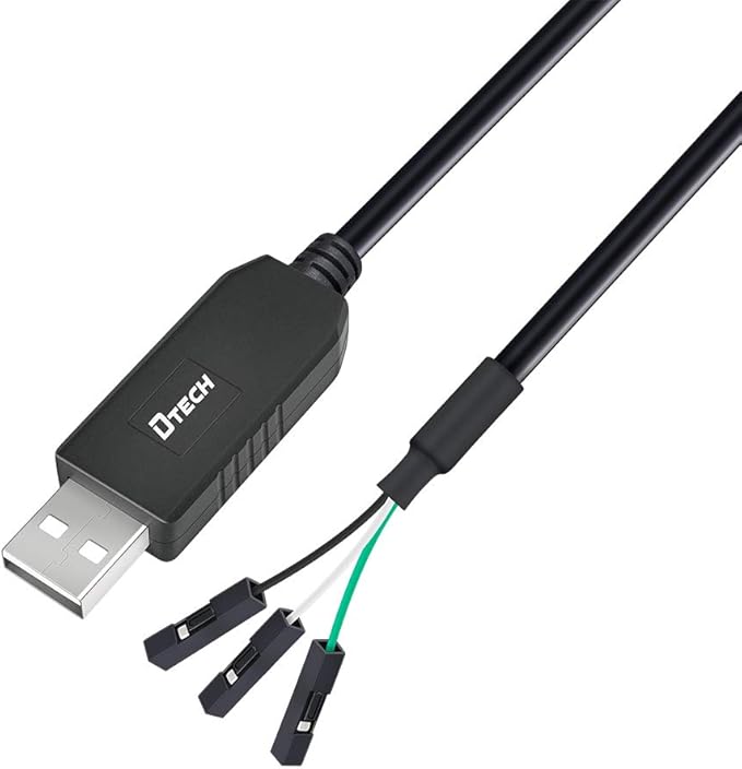 DTECH 6ft USB to TTL Serial Cable 3.3V 3 Pin TX RX Signal UART Adapter Genuine FTDI FT232RL Chip Debug Cord Compatible with Windows 11 10 8 7 Linux MAC OS 3Pin 3v3 2.54mm Dupont Female Header