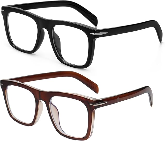 NIDOVIX Trendy Square Blue Light Blocking Glasses for Men Women, Fashion Frame Non-prescription Computer Glasses (Black+Brown)