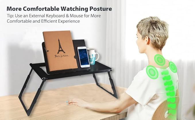 Laptop Desk for Bed - Foldable Lap Tray With Internal USB Fans, Height & Angle Adjustable Tablet Stand, Notebook Breakfast Table