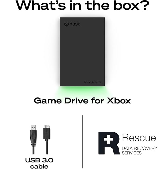 Seagate Game Drive for Xbox 5 TB External Hard Drive Portable HDD - USB 3.2 Gen 1, Black with Built-in Green LED bar, Xbox Certified, 3 Year Rescue Services(STKX5000403)