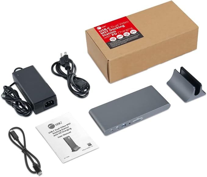 SIIG 4K USB-C MST Docking Station Dual 4K60Hz Display for Windows Laptops, Thunderbolt 3 Compatible, 60W PD, HDMI, Ethernet, SD/TF 3.0, USB 10G, Audio, Vertical/Horizontal Design (JU-DK0N11-S1)