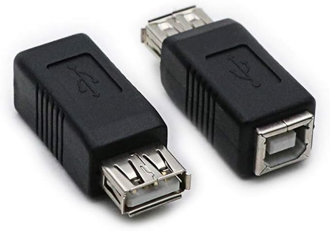 2 Pack USB 2.0 AF/BF Plug Type A Female to Type B Female Adapter Connector Converter Compatible with Laptop Computer Hard Drive Printer Camera