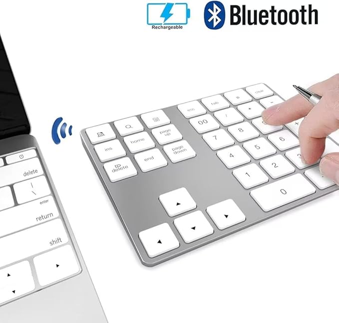 HoRiMe Bluetooth Number Pad, Rechargeable Wireless Numeric Keypad Slim 34-Keys Aluminum Number Keypad External Data Entry Compatible for Laptop