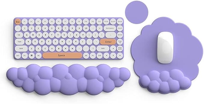 Cloud Keyboard Wrist Rest and Mouse Pad with Wrist Support Set, Ergonomic PU Leather Mousepad, Pain Relief Memory Foam Non-Slip for Computer,Laptop,Lavender Purple