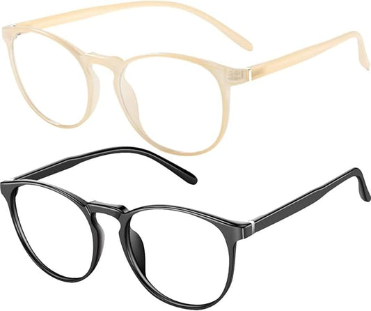Blue Light Blocking Glasses Women/Men,Retro Round Anti Eyestrain Computer Gaming Glasses(Black+Beige)