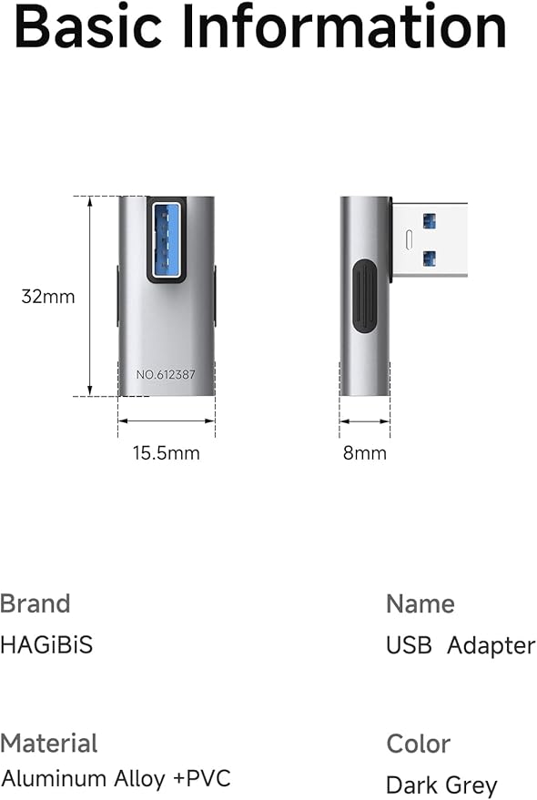 Hagibis USB 3.2 Adapter 2 Pack, 90 Degree Right and Left Angle USB A Male to Female Connector OTG Adapter Cable Extender for Laptops Charger PC Car Mouse Keyboard (Vertical Back)