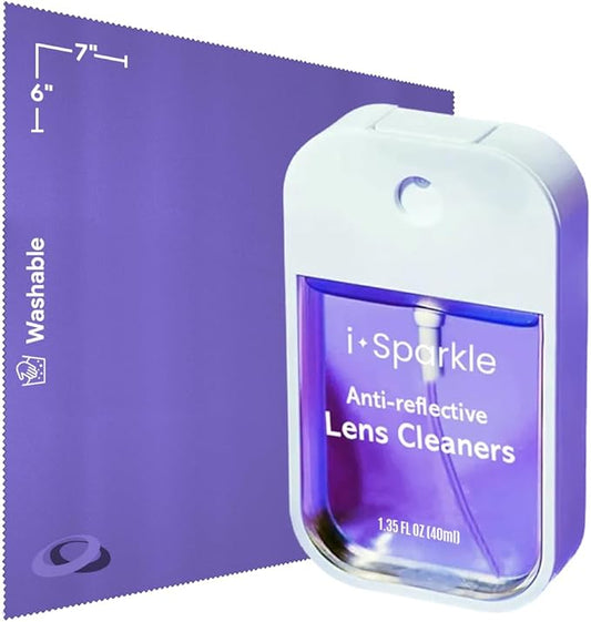 I-Sparkle Anti-Reflective Lens Cleaner Spray kit | (1x) 1.35oz Glasses Cleaner Spray + (1x) Microfiber Cloth for Eyeglasses, Sunglasses, Lenses, Screens and Camera Cleaning Kit (2 Piece Set)