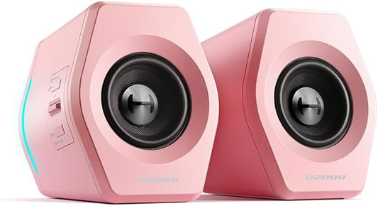 Edifier G2000 RGB Gaming Speakers, 32W Peak Power, Compact Design for PC/PS4/Desktop, Bluetooth 5.1, 3.5mm AUX, Game/Movie/Music Modes, 12 RGB Lighting Effects - Pink