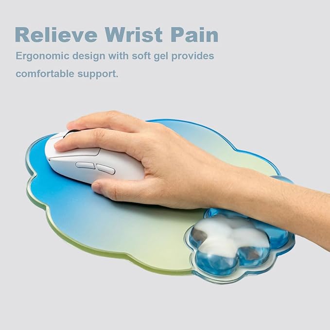 Keyboard Wrist Rest with Cloud Mouse Pad - Gradient Blue Ergonomic Cloud Mouse Pad with Non-Slip Base, Cute Office Accessories for Desktop/Latop/Home/Office