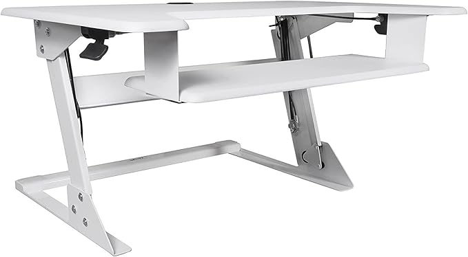 Kantek Standing Desk Converter, Adjustable Upto 20", Extra Wide Platform, Fits Dual Monitors, Sit to Stand Home Office Workstation, Grommet Hole, EZ Lift, White