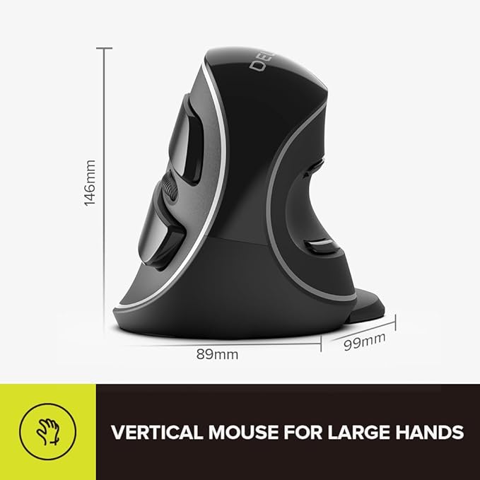 DELUX Ergonomic Vertical Mouse, Wireless Ergo Mouse for Large Hands, 2.4G Connection, Silent Clicks, Up to 1600 DPI,6 Buttons, Removable Wrist Rest, Compatible with Laptop/PC (M618Plus Wireless-Black)