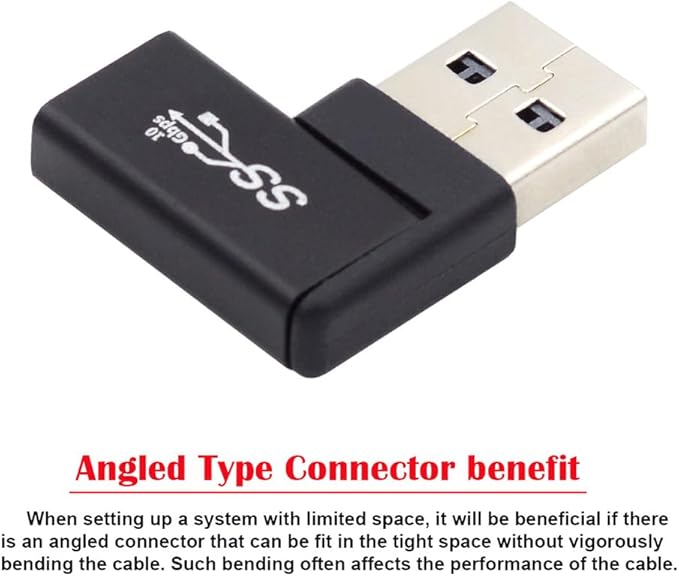 NFHK USB-C Type C Female to USB 3.0 A Male Data Adapter Flat Horizontal 90 Degree Right Angled for Laptop Desktop