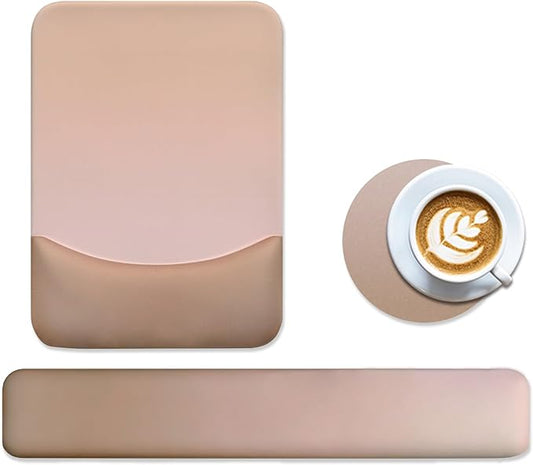 Gel Mouse Pad with Wrist Rest, Ergonomic Keyboard Wrist Rest and Wrist Rest for Computer Keyboard, Typing Pain Relief, Non-Slip Base Rectangular Memory Foam Mousepad for Gaming, Office, Mocha Sand