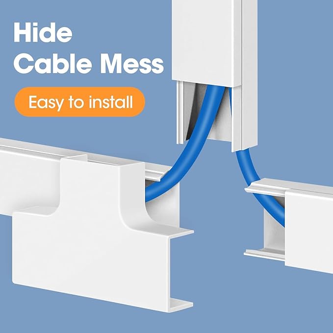 630in Cord Hider Kit, Cord Covers for Wires on Wall, Cord Hider for Wall Mount tv, tv Cable Hider Wall kit, Paintable Cable Raceway, Wire Covers for Cords, 40X L15.7in X W0.59in X H0.4in, White