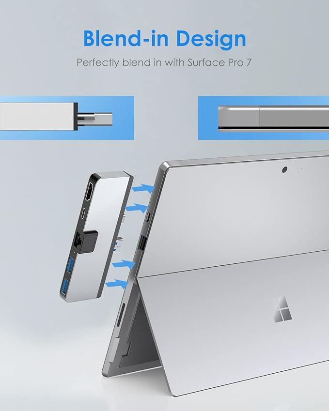 LENTION Surface Pro Dock, 5-in-1 Surface Pro 7 Hub, 4K@60Hz USBC to HDMI Hub, USB C to Gigabit Ethernet Hub, 2 x USB 3.0 Hub, PD 60W Type C Charging Port Hub(CS35, Silver)