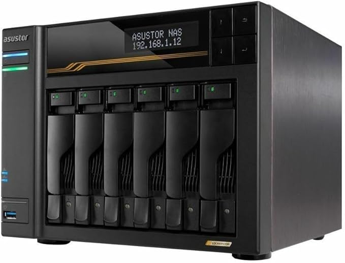 Asustor Lockerstor 6 Gen3 AS6806T 6 Bay NAS, AMD Ryzen Quad-Core 2.3 GHz, 16GB RAM ECC DDR5, 4 M.2 NVMe Slots, Dual 5GbE and Dual 10GbE Port, USB 4.0 Type-C, Network Attached Storage (Diskless) - Ryze