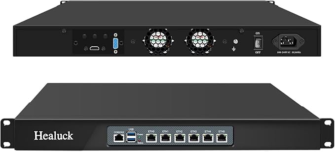 1U N100 Firewall Appliance Rackmount, 19” Rack Firewall Hardware with 6 Port i226-V 2.5GbE LAN, 1U OPNsense Homelab Server DDR5 8GB RAM 256GB SSD, HD + VGA Dual Display