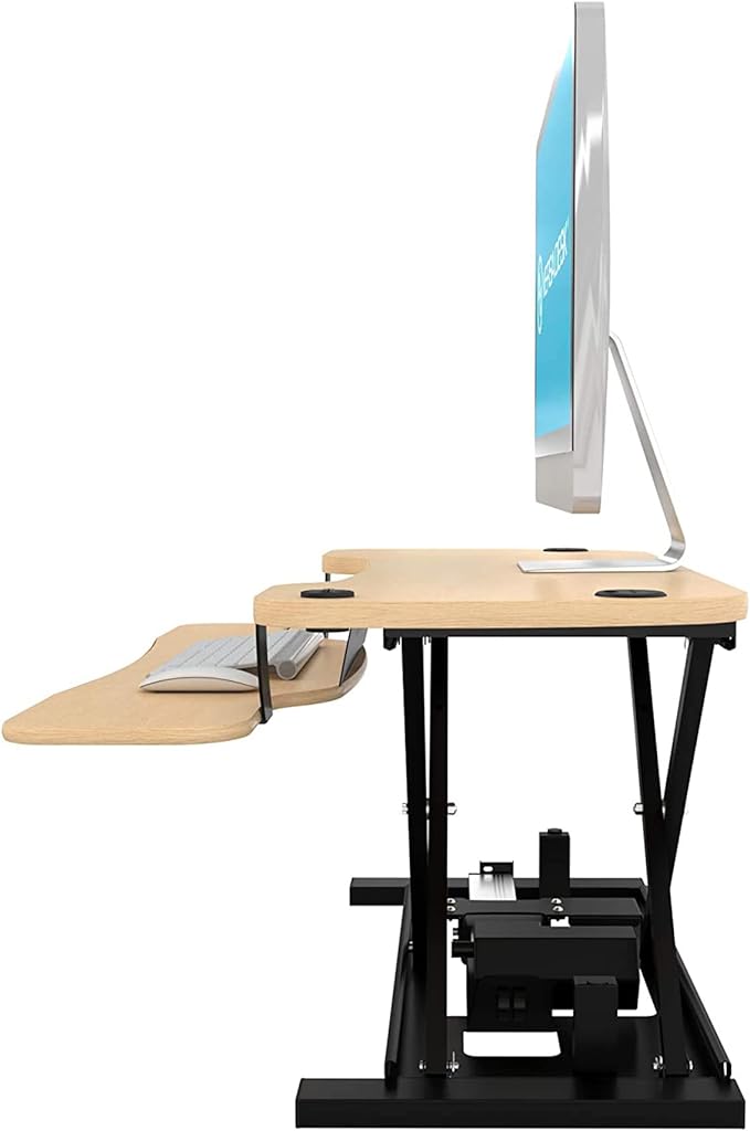 VERSADESK Electric Standing Desk Converter, 36 Inch PowerPro™ Height Adjustable Sit Stand Desktop Riser with Keyboard Tray, Built-in USB Charging Port, Holds 80 lbs, Push-Button Switch, Maple