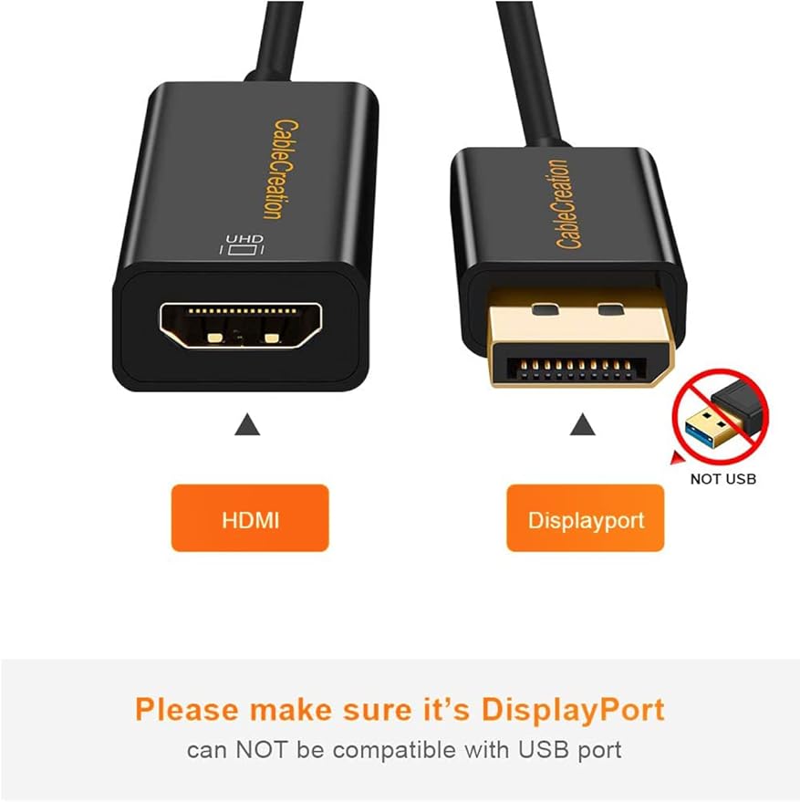 CableCreation Active DP to HDMI 4K 60Hz, DisplayPort to HDMI Adapter Support UHD 4K @60Hz Audio/Video, Eyefinity Multi-Screen Compatible, Black