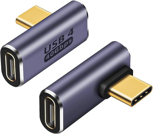 90°Right Angle USB C Male to USB C Female Adapter 2 Pack, 40Gbps USB Type C Thunderbolt 4/3 Extender for MacBook,iPad,Tablet,Phones (90 Degree Right Angle)