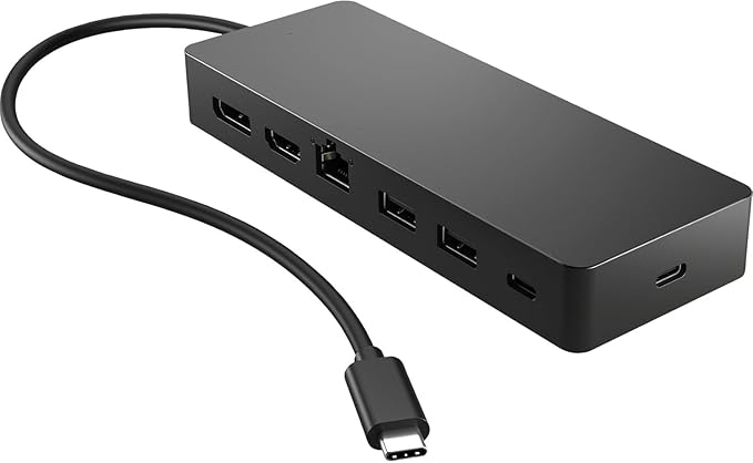 HP Universal USB-C 7-in-1 Multiport Hub Docking Station Bundle w/DKZ Hub, 4 USB Ports, Display Port 1.2, HDMI 2.0, RJ-45, USB-C Powered, No Power Supply, w/Single Cable Connection to Any Brand Laptop