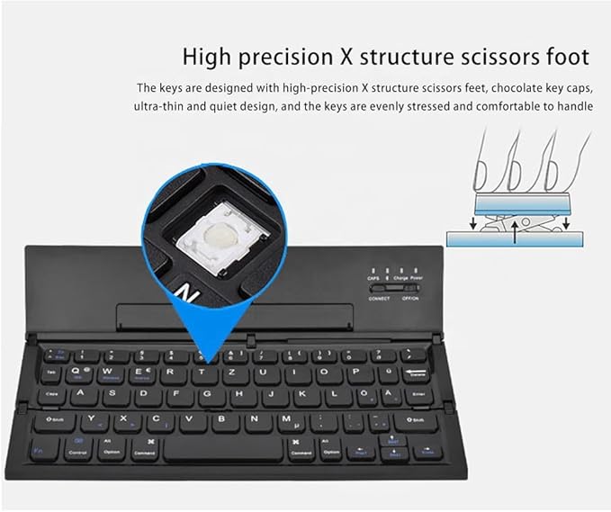 Mini Travel Wireless Keyboard Compatible with Apple iPhone 17/16/16E/16/ and Pro/Max/Plus Models Built-in Phone Holder/Stand-Ultra Slim Folding Rechargeable Full Size Keyboard!