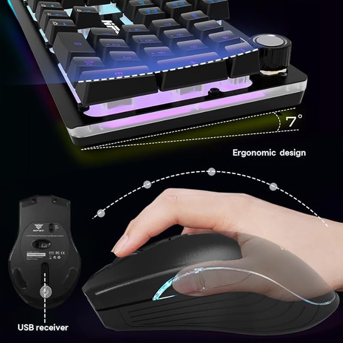 NPET S21PRO Wireless Gaming Keyboard and Mouse Combo, LED Backlit Rechargeable 3500mAh Battery, Mechanical Feel Anti-ghosting Keyboard + 7D 3200 Mice for PC Gamer（USB Receiver is Under The Mouse）