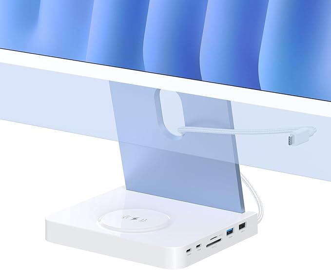 USB C Hub for iMac 24-inch 2021/2023/2024, 10Gbps USB-C*2 & USB-A, SD/TF Reader, 15W Wireless Charge, Accessory Adaptor for iMac M1 M3 M4