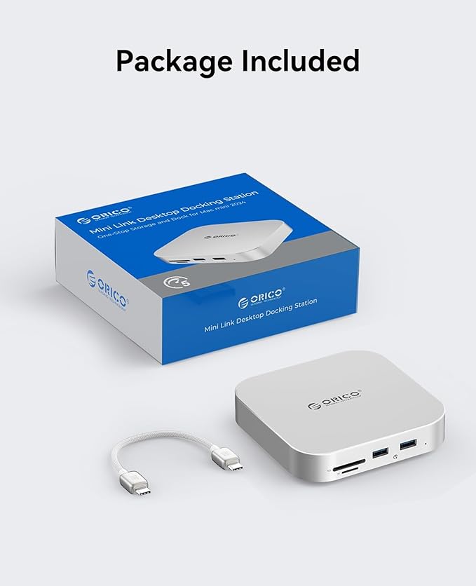 ORICO MiniLink Mac mini M4 Dock & Stand, Hub with 2 × USB 3.0 Ports (5Gbps), 2 × USB 2.0 Ports, SD/TF Card Readers (3.0), 3.5mm Headphone & Microphone Jacks, Compatible with Mac mini M4/M4 Pro (M48P)