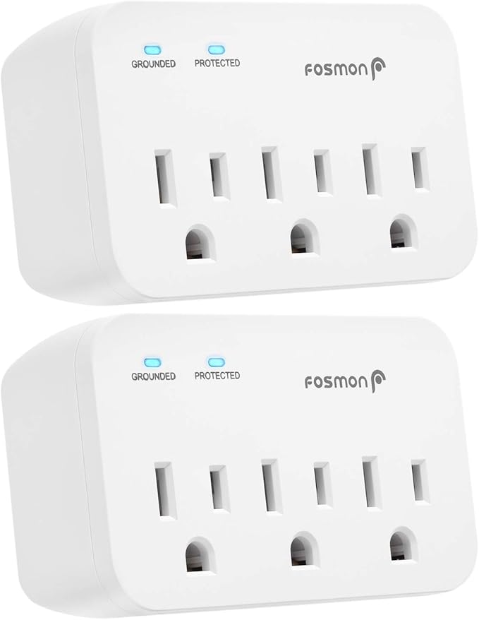 Fosmon Refrigerator Surge Protector, 3 Outlet Heavy Duty Appliance Surge Protector with High Joules for Fridge, Microwave, Washing Machine, Garage Door, 1200J, 1875 Watts, 3 Prong, ETL Listed- 2 Pack