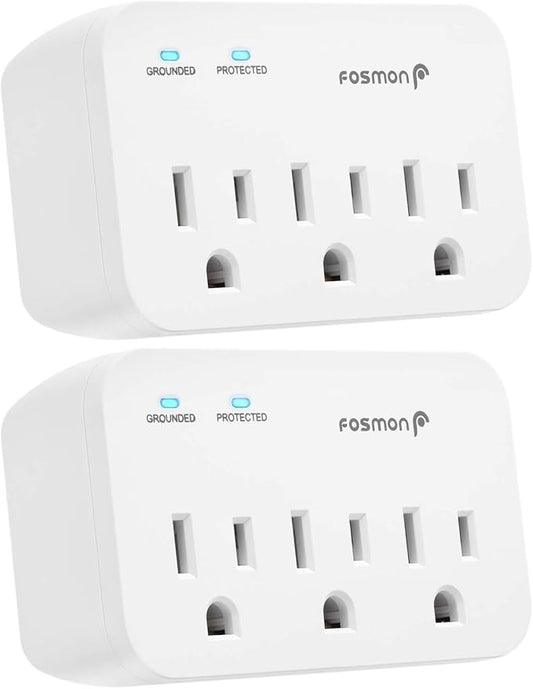Fosmon Refrigerator Surge Protector, 3 Outlet Heavy Duty Appliance Surge Protector with High Joules for Fridge, Microwave, Washing Machine, Garage Door, 1200J, 1875 Watts, 3 Prong, ETL Listed- 2 Pack
