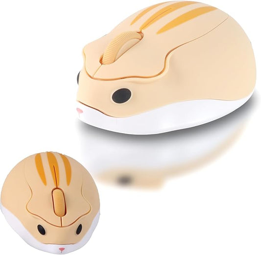 elec Space Cute Animal Hamster Shape Wireless Mouse - Silent, 3-Button Design for Laptop & PC; Includes Random Color Cable Clip - Perfect Computer Mouse