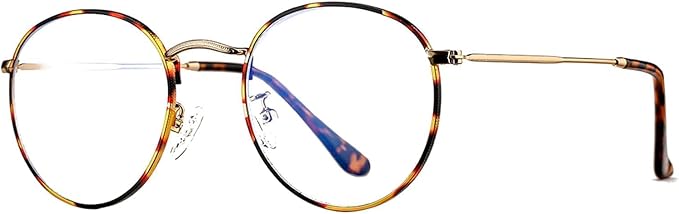 HJSTES Round Blue Light Glasses for Women Men Retro Circle Clear Lens Metal Frame Eyeglasses