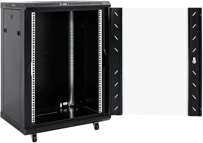 15U Network Cabinet 19 Inch Server Rack Enclosure, 23.6x17.7x33.9 Inch Data Storage Rack with Lockable Tempered Glass Door and Swivel Feet, Cold-Rolled Steel Server Cabinet