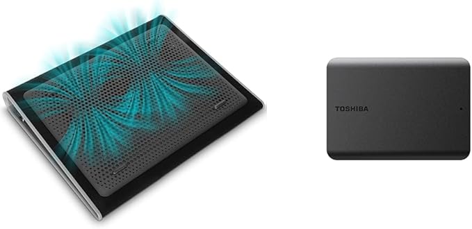 Targus 17 inch Dual Fan Lap Chill Mat - Soft Neoprene Laptop Cooling Pad & Toshiba Canvio Basics 1TB Portable External Hard Drive USB 3.0, Black - HDTB510XK3AA